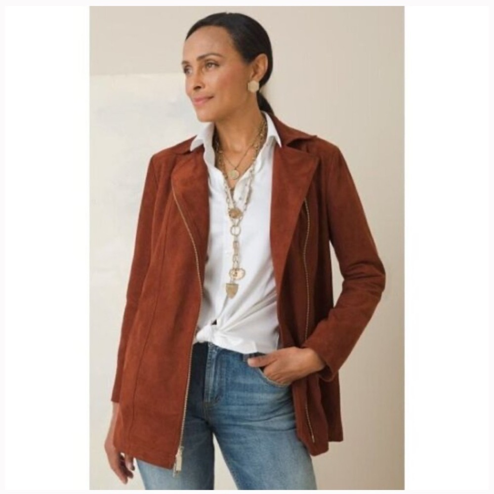 Nwt 4/6 Chicos Elongated Rich Mahogany Faux Suede Mature Sophisticated Jacket